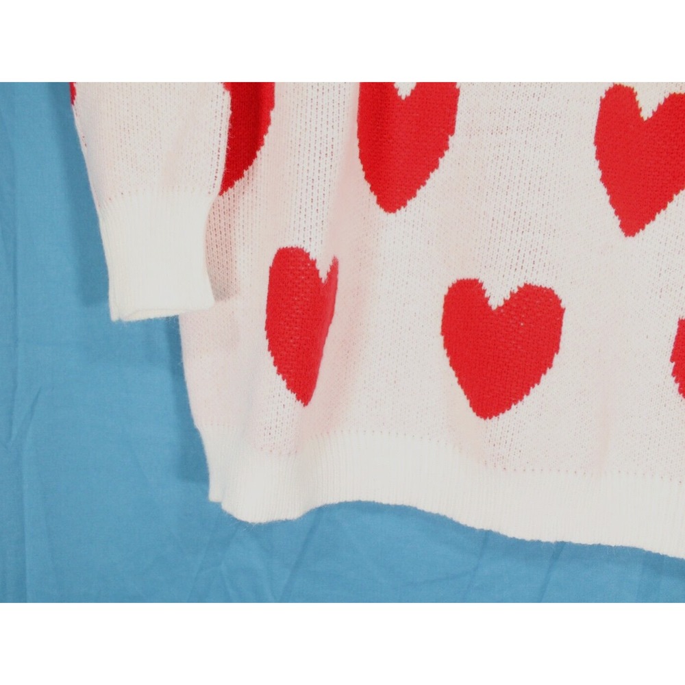 NWT BIBI Mid-Weight WHITE w/RED HEARTS Valentine COLD-SHOULDER Knit Sweater L - Picture 3 of 6